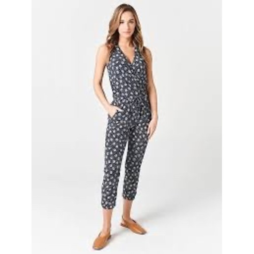 Sundry ditsy‎ floral wrap jumpsuit Navy blue white womens size 1 (small/4-6)
